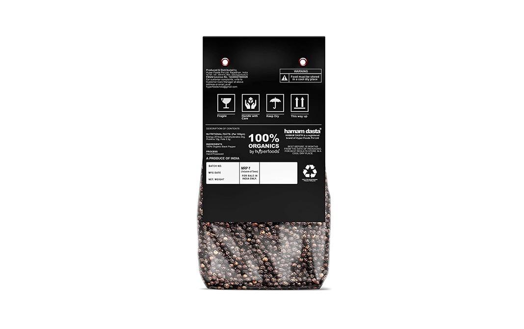 Hamam Dasta Organic Whole Black Pepper    Pack  200 grams
